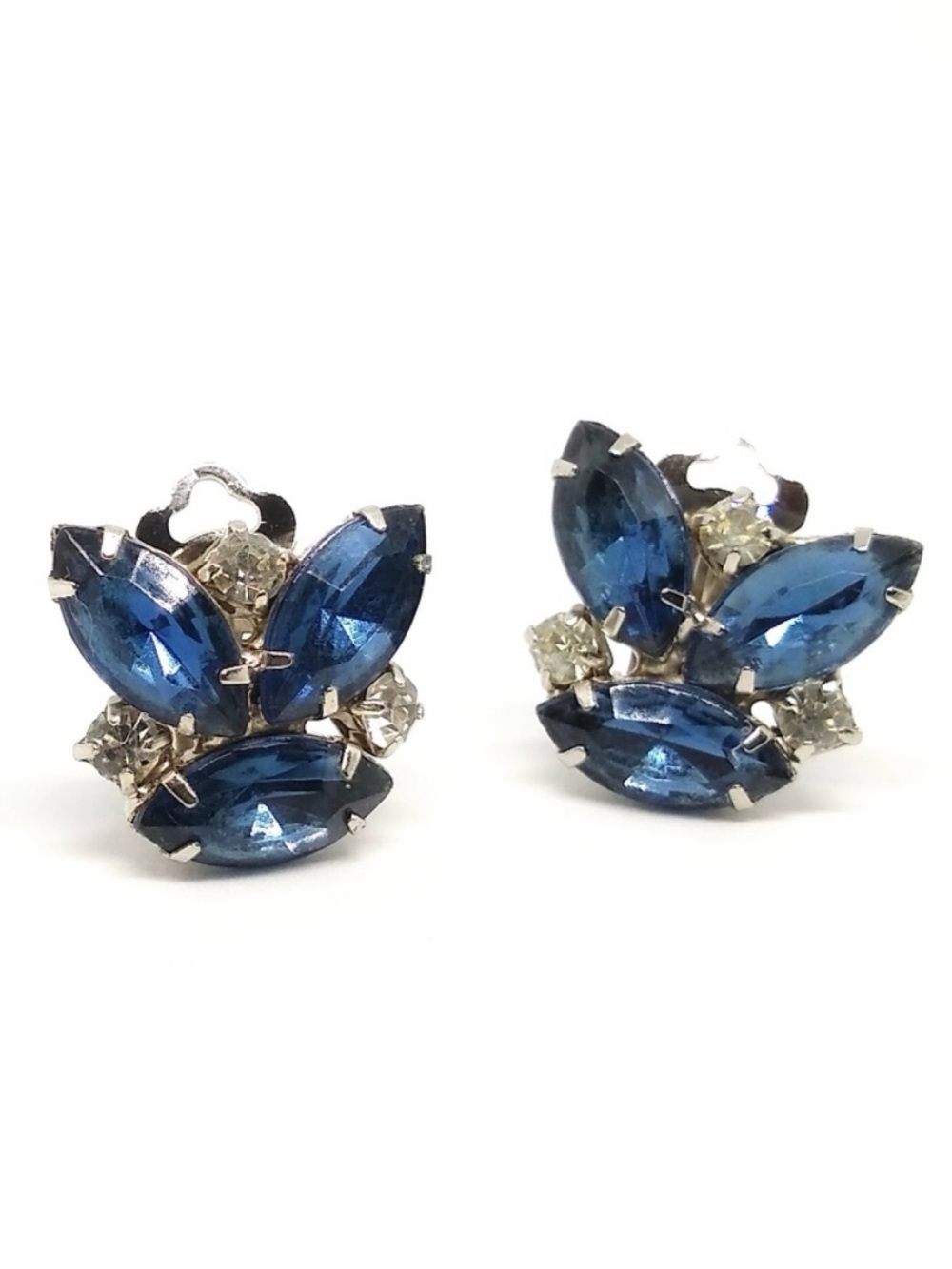 Vintage Blue and Clear Rhinestone Clip Earring